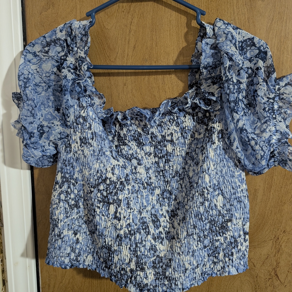 Express Blue and White Floral Crop Top